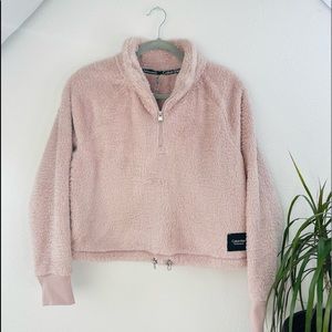 CALVIN KLEIN teddy cropped sweatshirt hoodie top pink plush